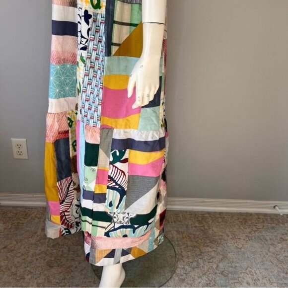 Handmade Multicolor Patchwork Tiered Sundress with Shoulder Straps Size Medium - Picture 8 of 13